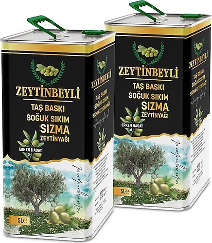 Zeytinbeyli Taş Baskı Soğuk Sıkım Zeytinyağı 5 lt 2'li