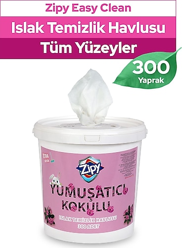 zipy Easy Clean Yumuşatıcı Kokulu Yüzey Temizlik Havlusu Islak Kova Mendil 300 Adet