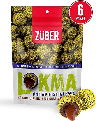 Züber Lokma 96 gr 6'lı Paket Antep Fıstığı Kaplı Kakaolu Meyve Topu
