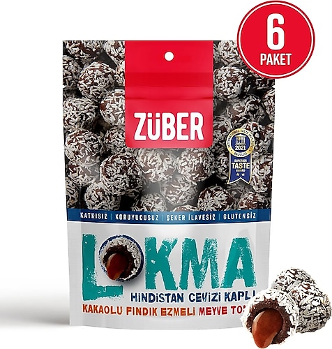 Züber Lokma 96 gr 6'lı Paket Hindistan Cevizi Kaplı Meyve Topu