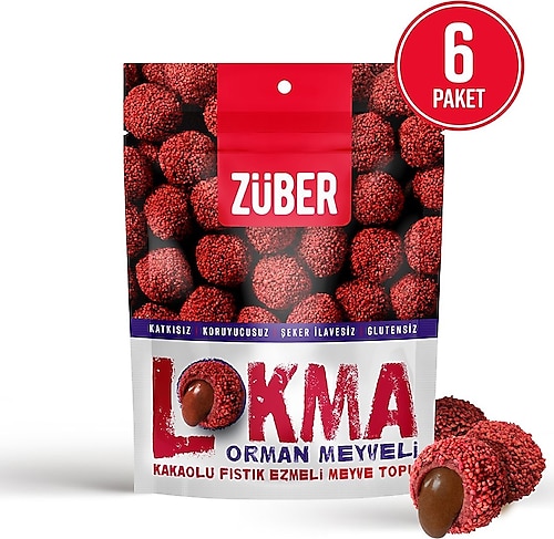 Züber Lokma 96 gr 6'lı Paket Orman Meyveli Fıstık Ezmeli Meyve Topu