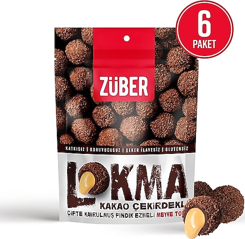 Züber Lokma Kakao Çekirdeği Kaplı 96 gr 6'lı Paket Fındık Ezmeli Meyve Topu